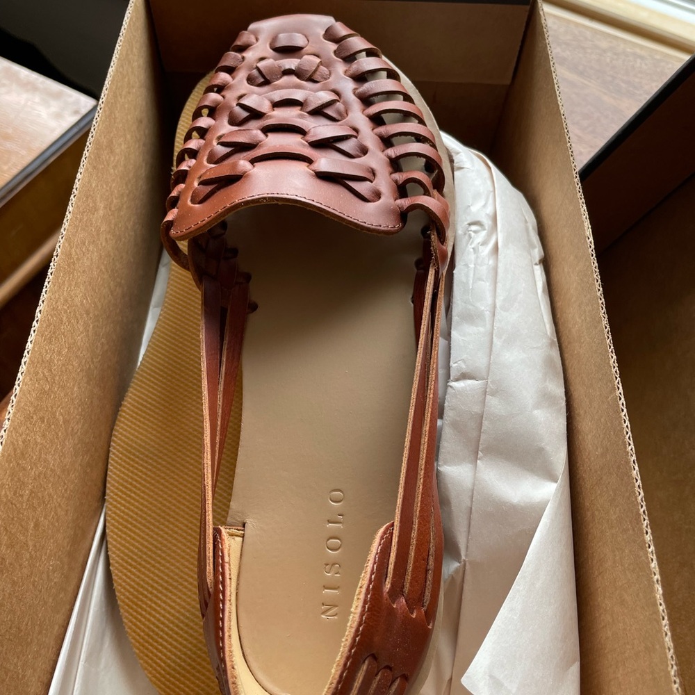 Nisolo Brown Leather Huarache Flats with Woven Design